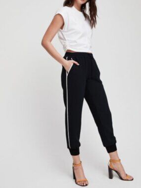 Aritzia Wilfred Buffon Black Crepe Jogger Pants Silk Trim Size XXS